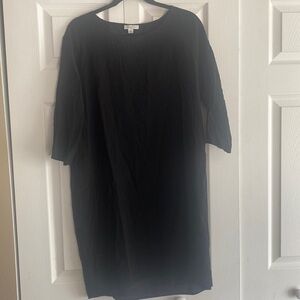 Garnet Hill 100% silk crepe‎ sleeve black shift dress size 10